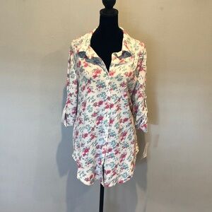 LuLaRoe | Valentina Floral Button Up Blouse | Roll Tab Sleeves | NWT Medium